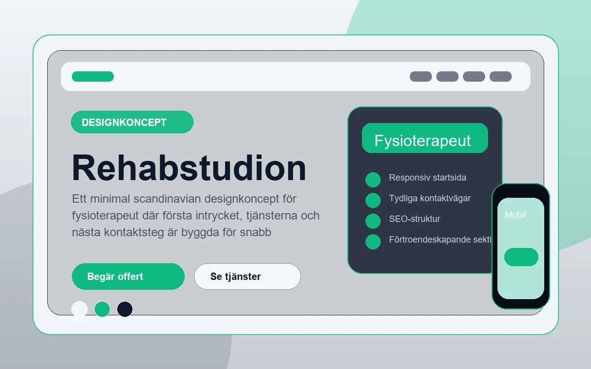 Rehabstudion designkoncept för fysioterapeut med responsiv webbdesign