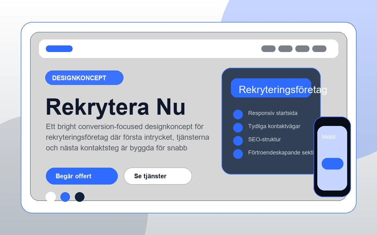 Rekrytera Nu designkoncept för rekryteringsföretag med responsiv webbdesign