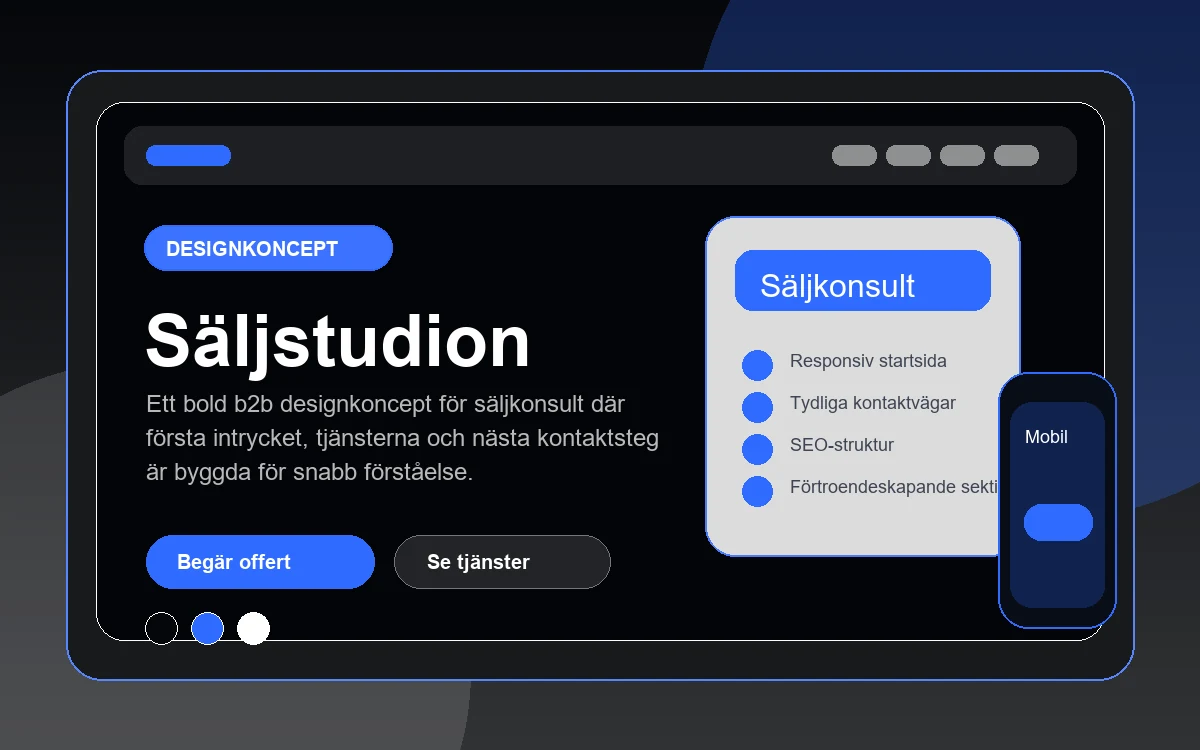 Säljstudion designkoncept för säljkonsult med responsiv webbdesign