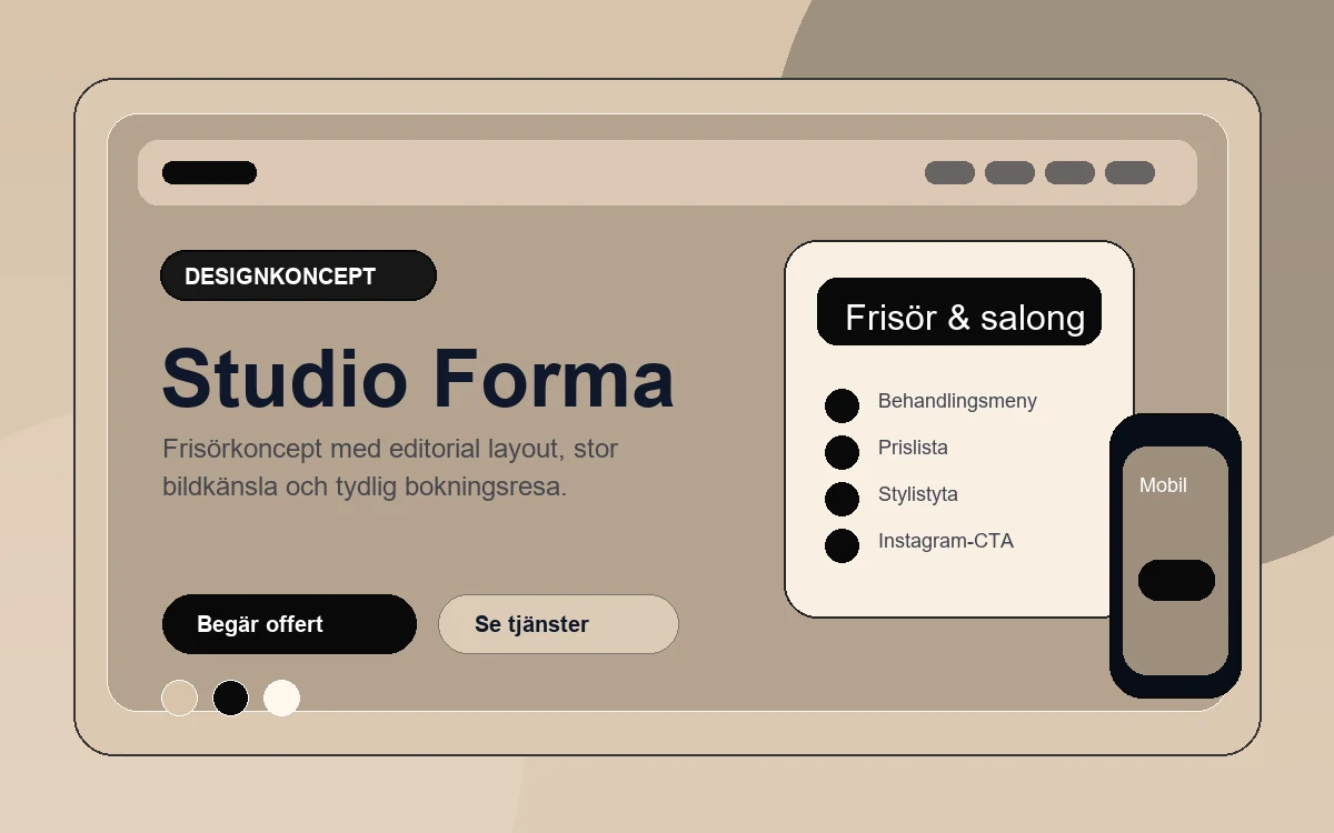 Studio Forma preview av webbdesign med desktop och mobil mockup för frisör & salong