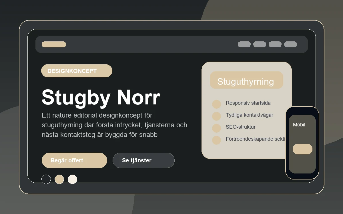 Stugby Norr designkoncept för stuguthyrning med responsiv webbdesign