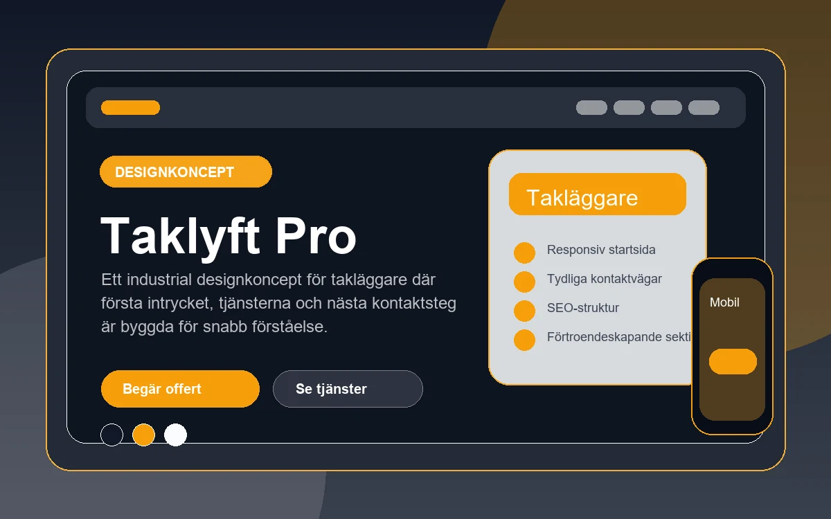 Taklyft Pro designkoncept för takläggare med responsiv webbdesign