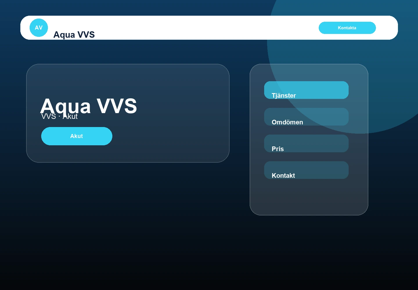 Aqua VVS desktopvy av webbdesign