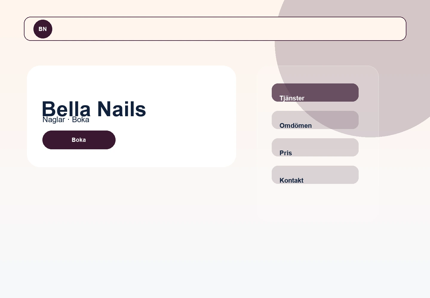 Bella Nails desktopvy av webbdesign
