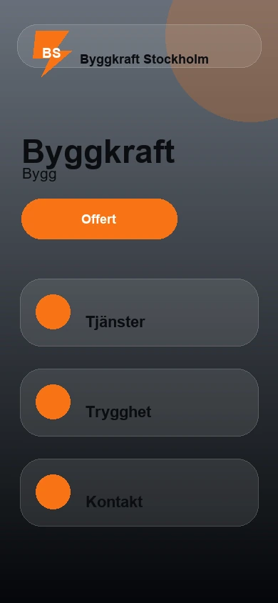 Byggkraft Stockholm mobilvy av webbdesign