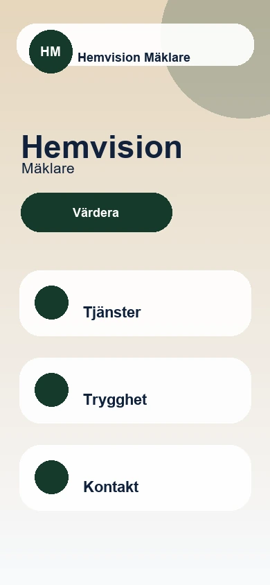 Hemvision Mäklare mobilvy av webbdesign