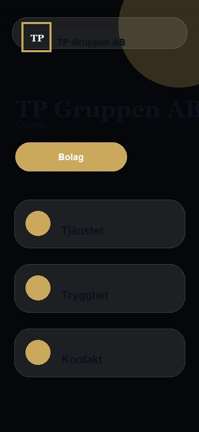 TP Gruppen AB mobilvy av webbdesign