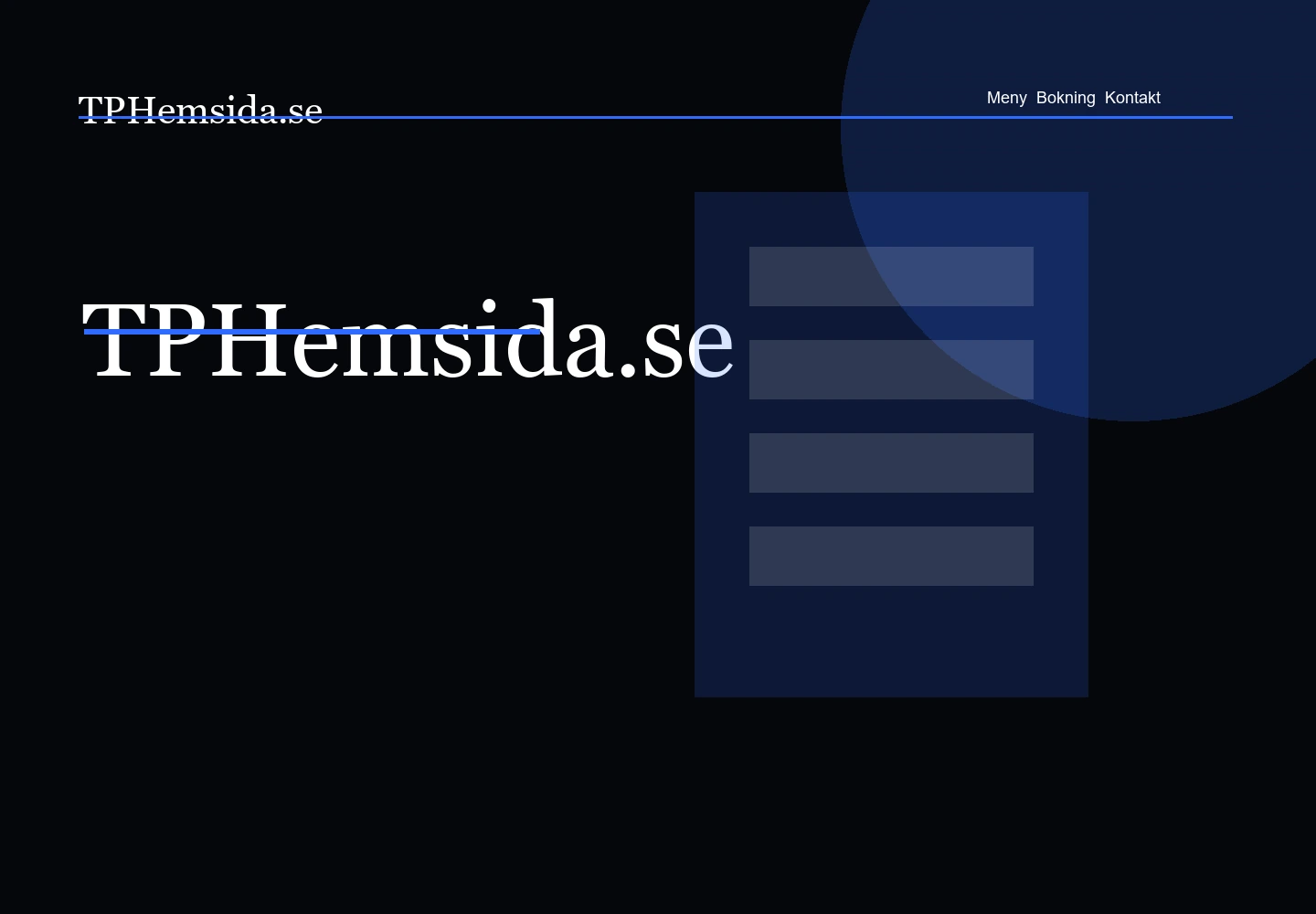 TPHemsida.se desktopvy av webbdesign